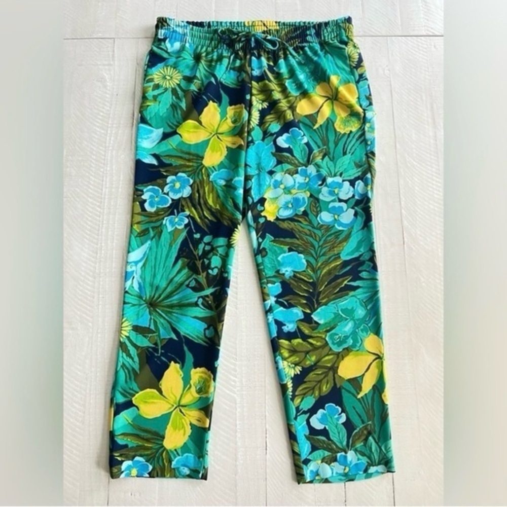Talbots Tropical Statement Pants, Pull On w/ Drawstring Waist, Size Medium